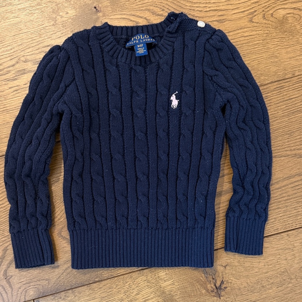 Polo by Ralph Lauren girls navy blue cable sweater size 3 3T